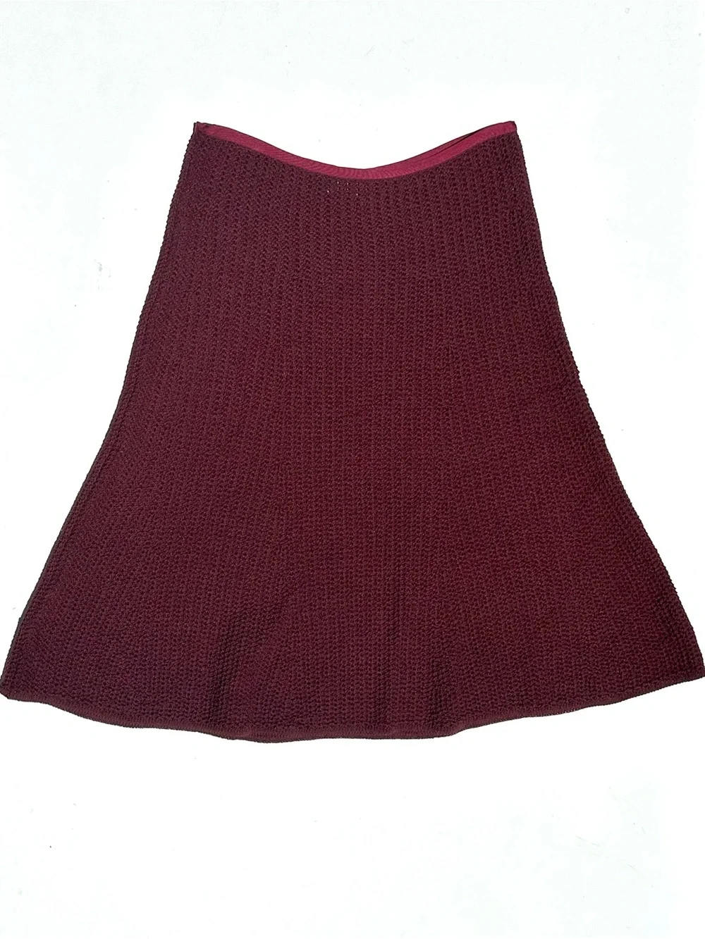 Margaret O’Leary Wool Women's Knit A-Line Skirt in Deep Wine Burgundy, M
